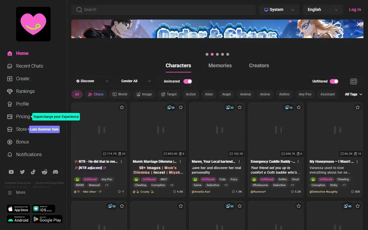 CrushOn AI homepage