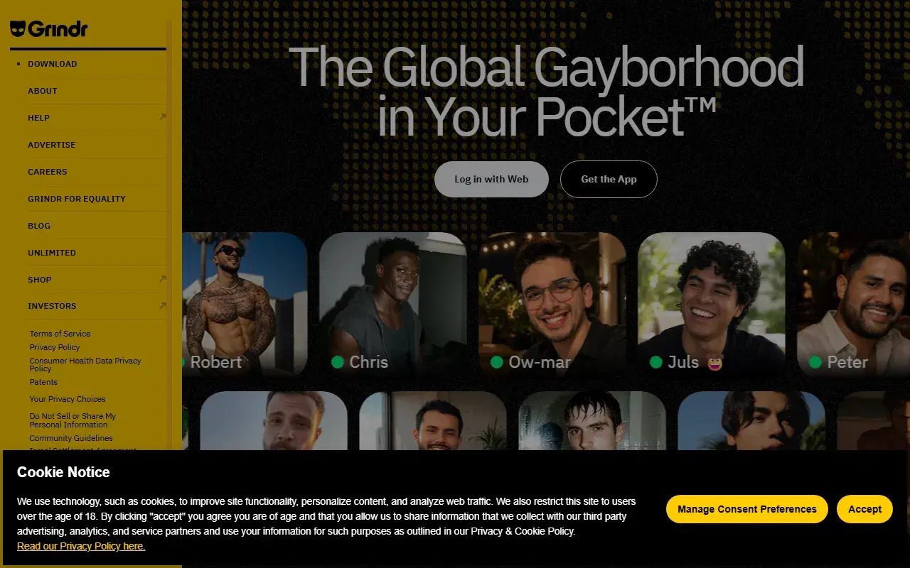 Grindr homepage