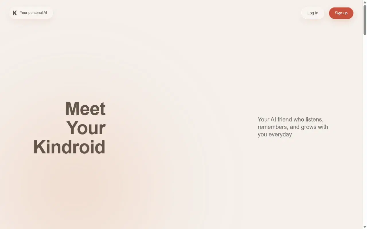 Kindroid homepage