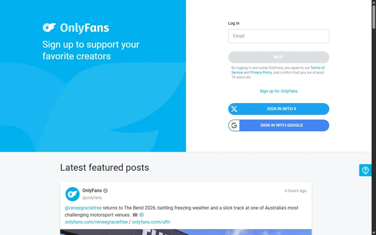 OnlyFans homepage